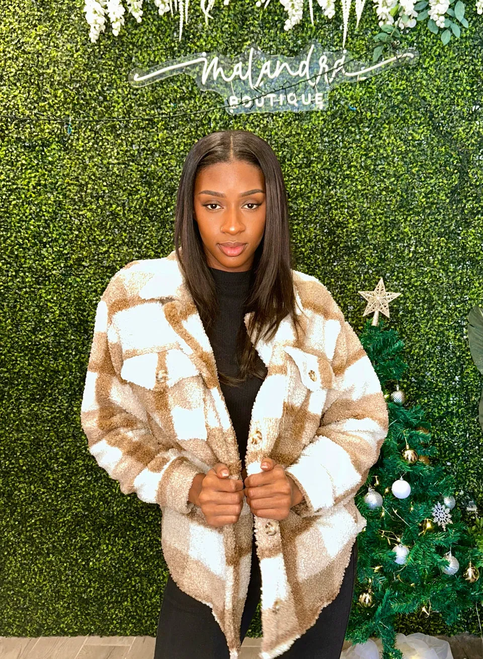 HAPPIER THAN EVER Cozy Plaid Wool Long Sleeve Shacket