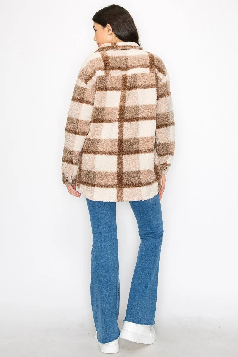HAPPIER THAN EVER Cozy Plaid Wool Long Sleeve Shacket
