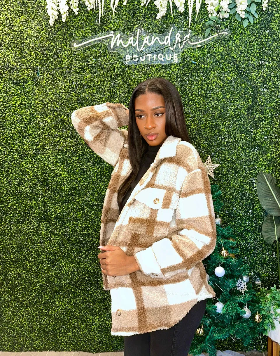 HAPPIER THAN EVER Cozy Plaid Wool Long Sleeve Shacket