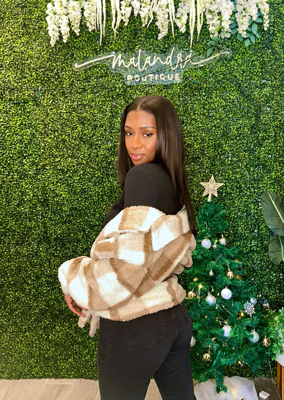 HAPPIER THAN EVER Cozy Plaid Wool Long Sleeve Shacket