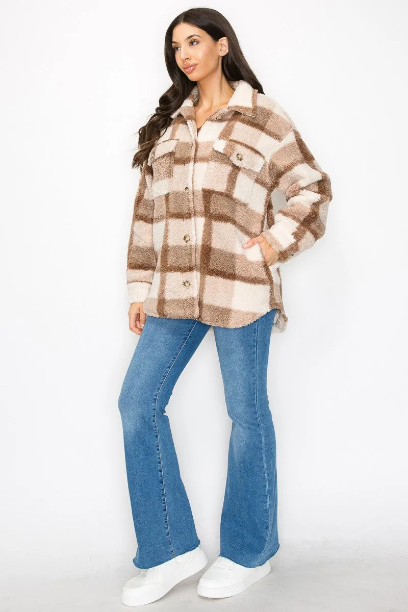 HAPPIER THAN EVER Cozy Plaid Wool Long Sleeve Shacket