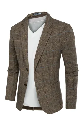 Herringbone Tweed Two Buttons Blazer British Wool Blend Sport Coat Jacket