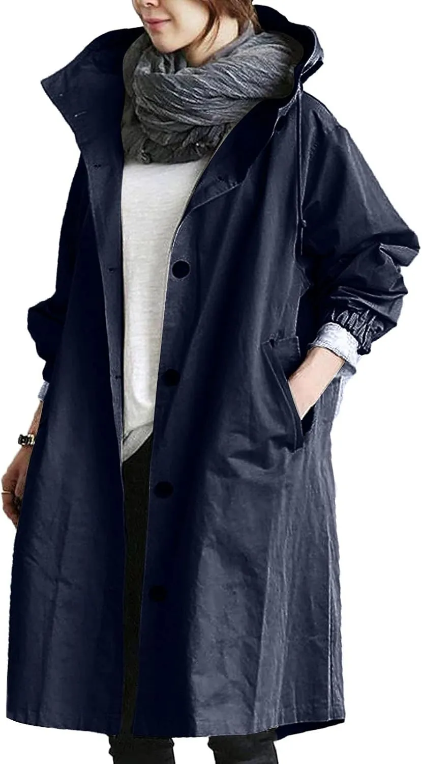 HXHYQKP Womens Trench Coat Waterproof Women's Trench Jackets Rain Jacket Hooded Oversized Elegant Windbreaker Coat Outwear