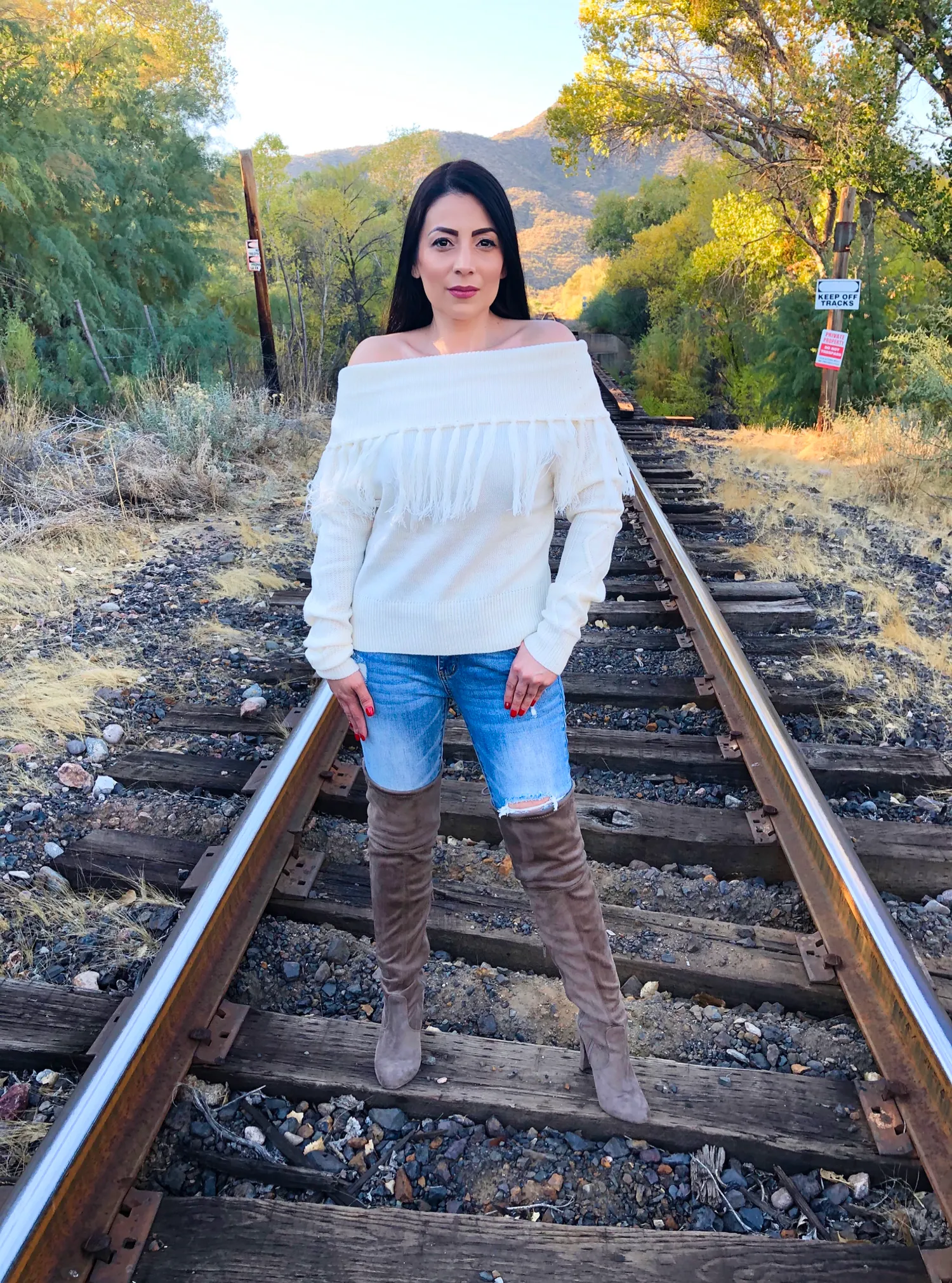 Ivory Fringe Off Shoulder Sweater