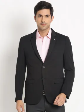 Knitted Black Dobby Regular Fit Full Sleeve Casual Blazer