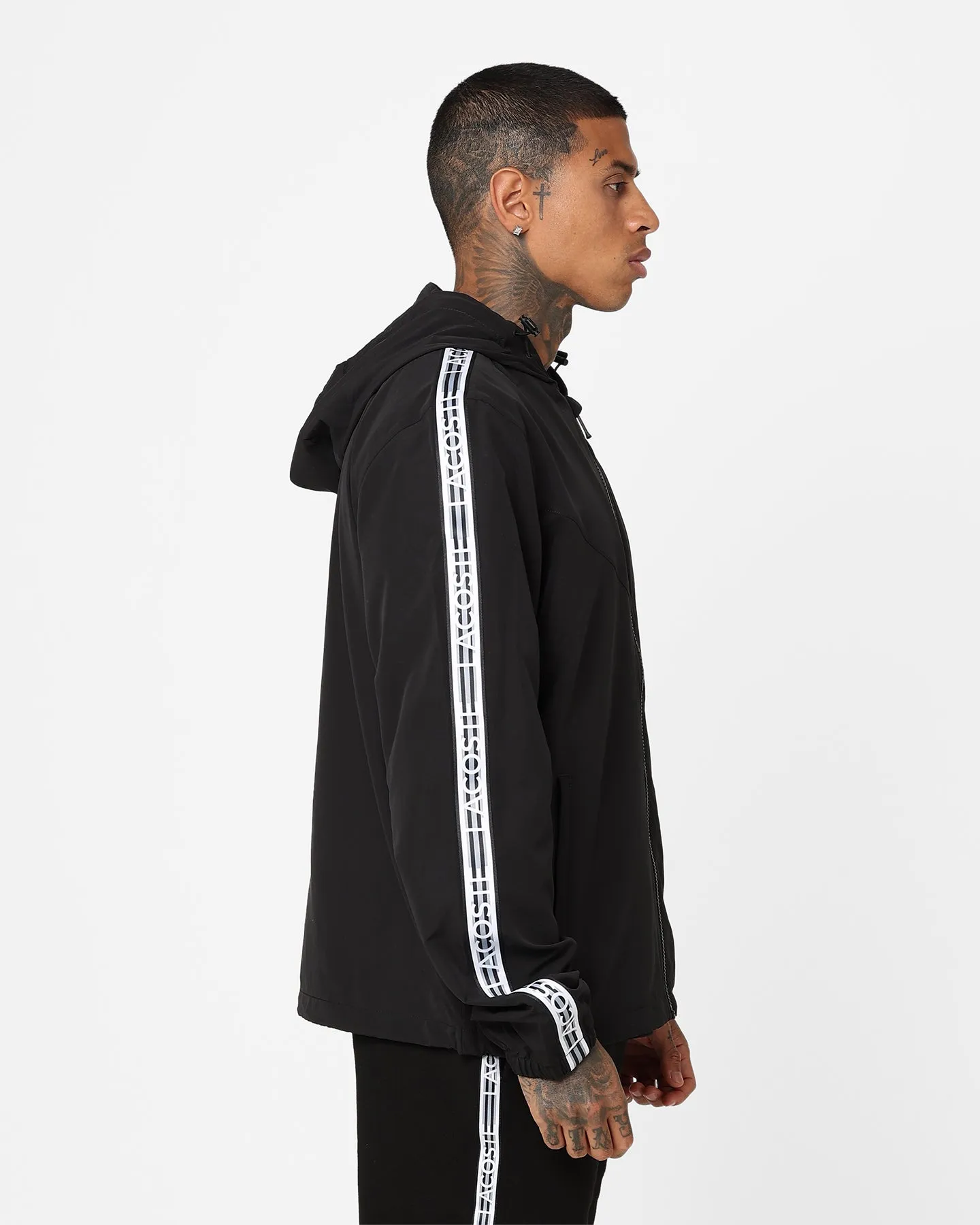Lacoste Logo Tape Recycled Poly Windbreaker Jacket Black