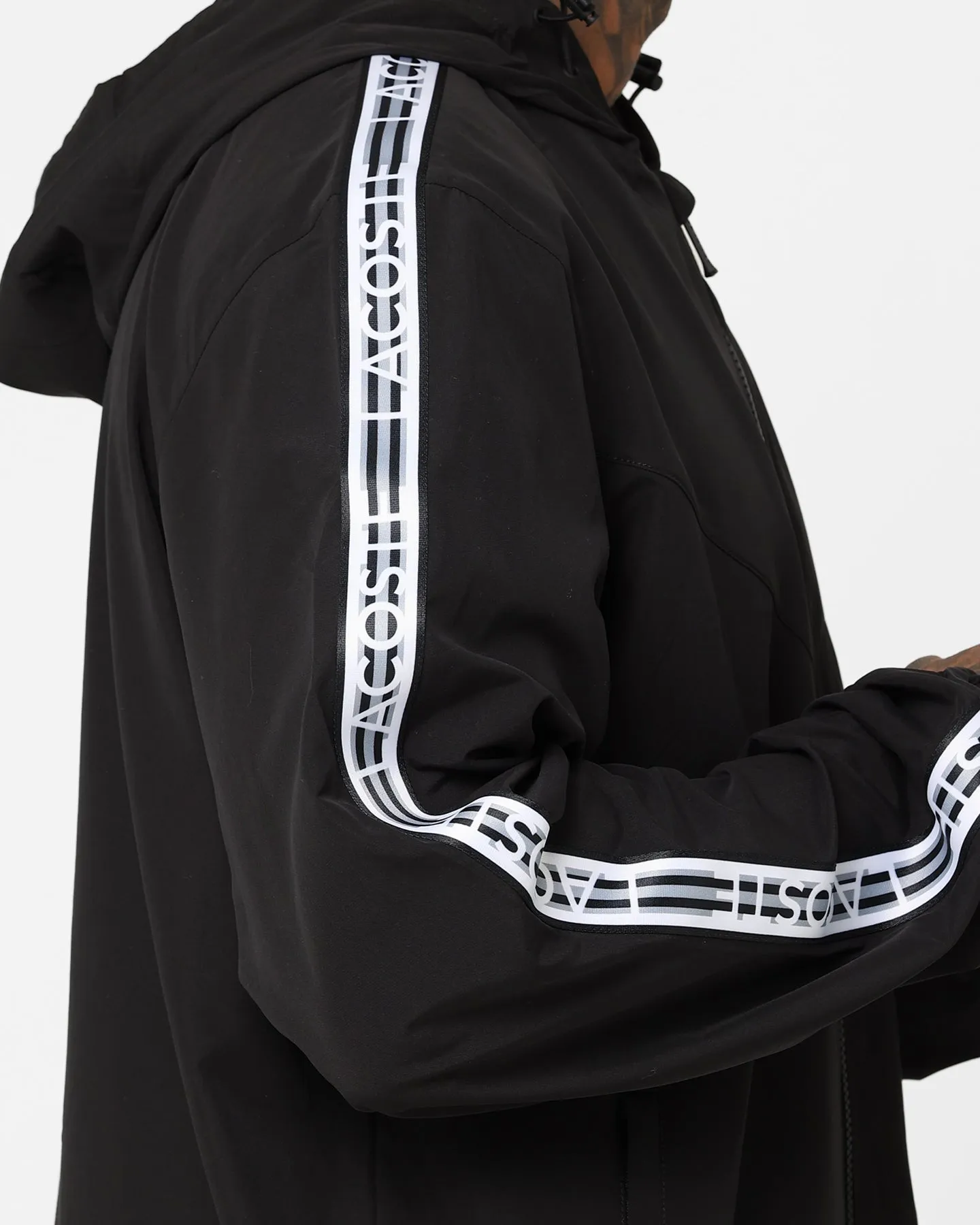 Lacoste Logo Tape Recycled Poly Windbreaker Jacket Black