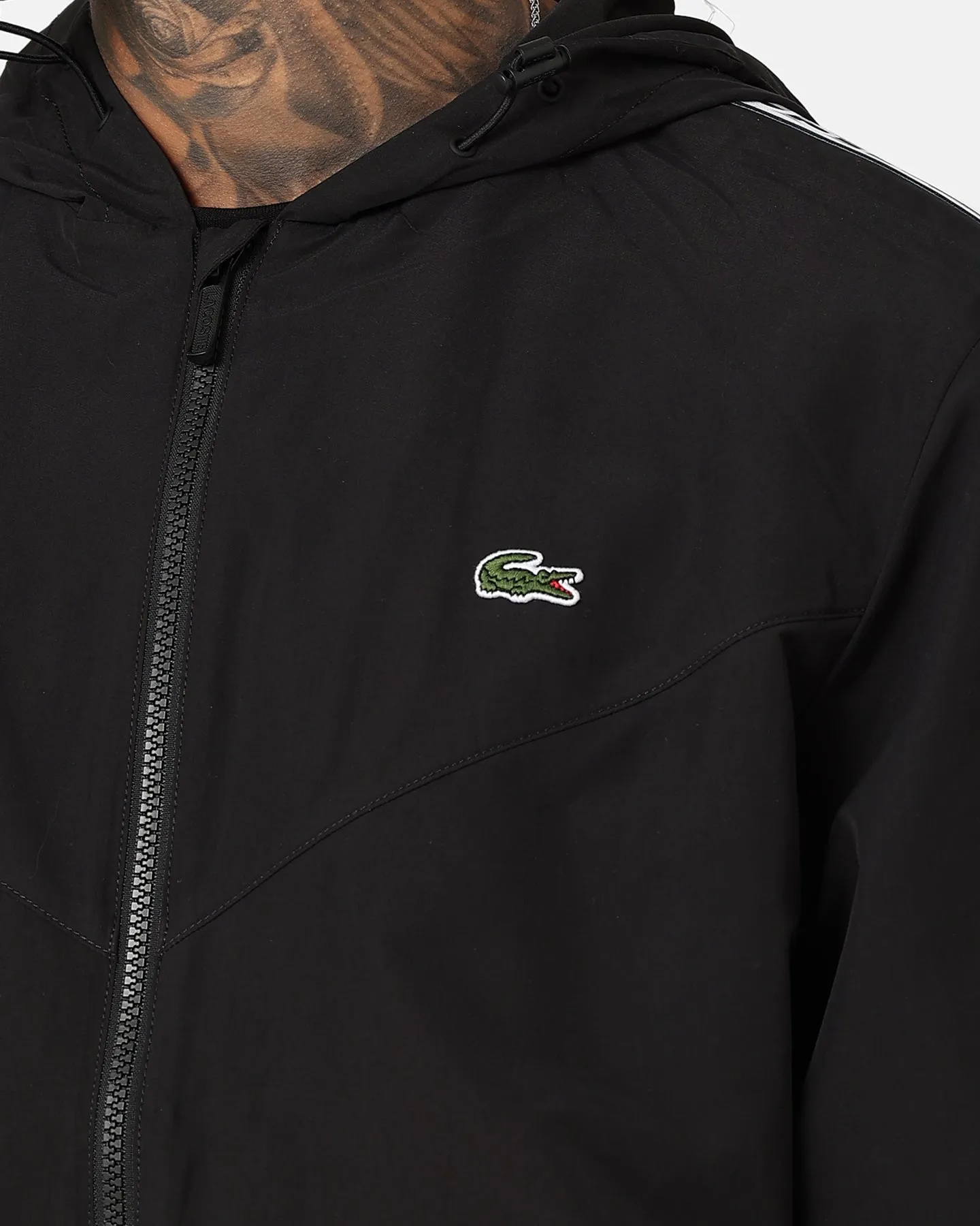 Lacoste Logo Tape Recycled Poly Windbreaker Jacket Black