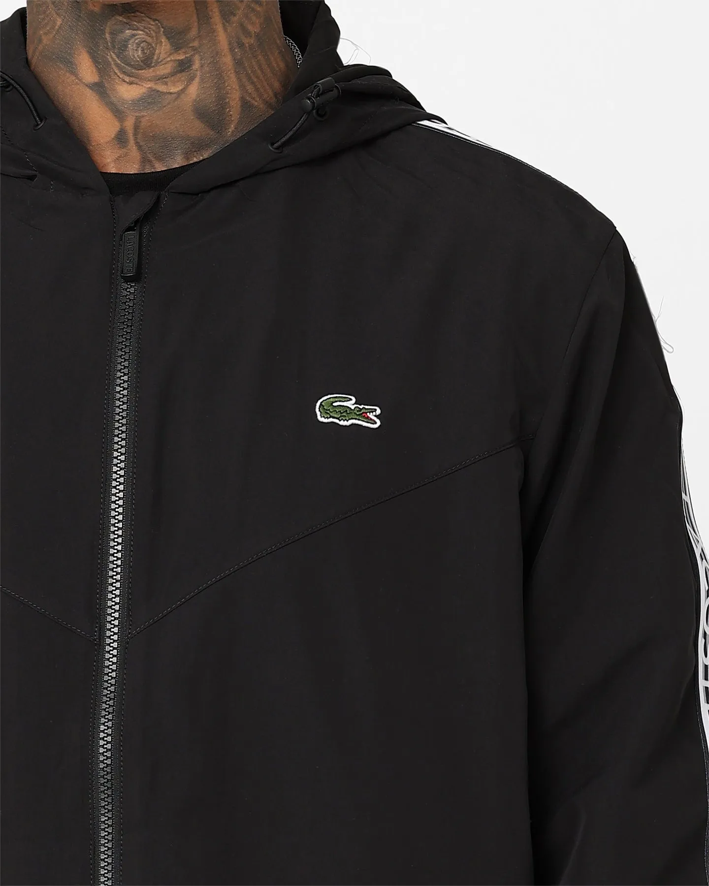 Lacoste Logo Tape Recycled Poly Windbreaker Jacket Black