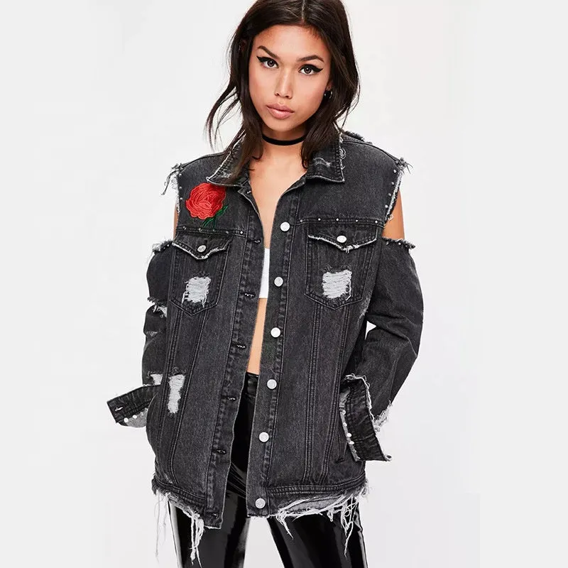 Ladies Jean Jacket Girls, cut at back and sleeve , Embroidered Jacket For Women Collection