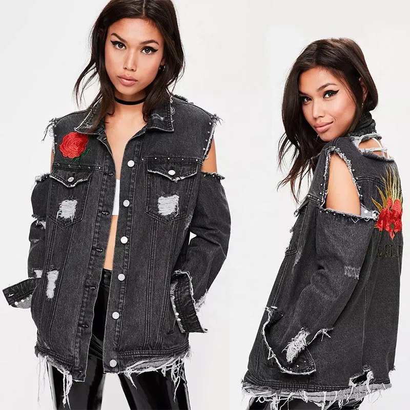 Ladies Jean Jacket Girls, cut at back and sleeve , Embroidered Jacket For Women Collection