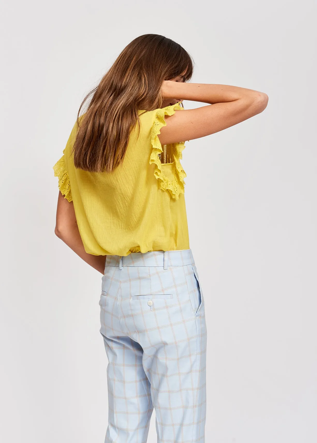 Light blue plaid tailored trousers