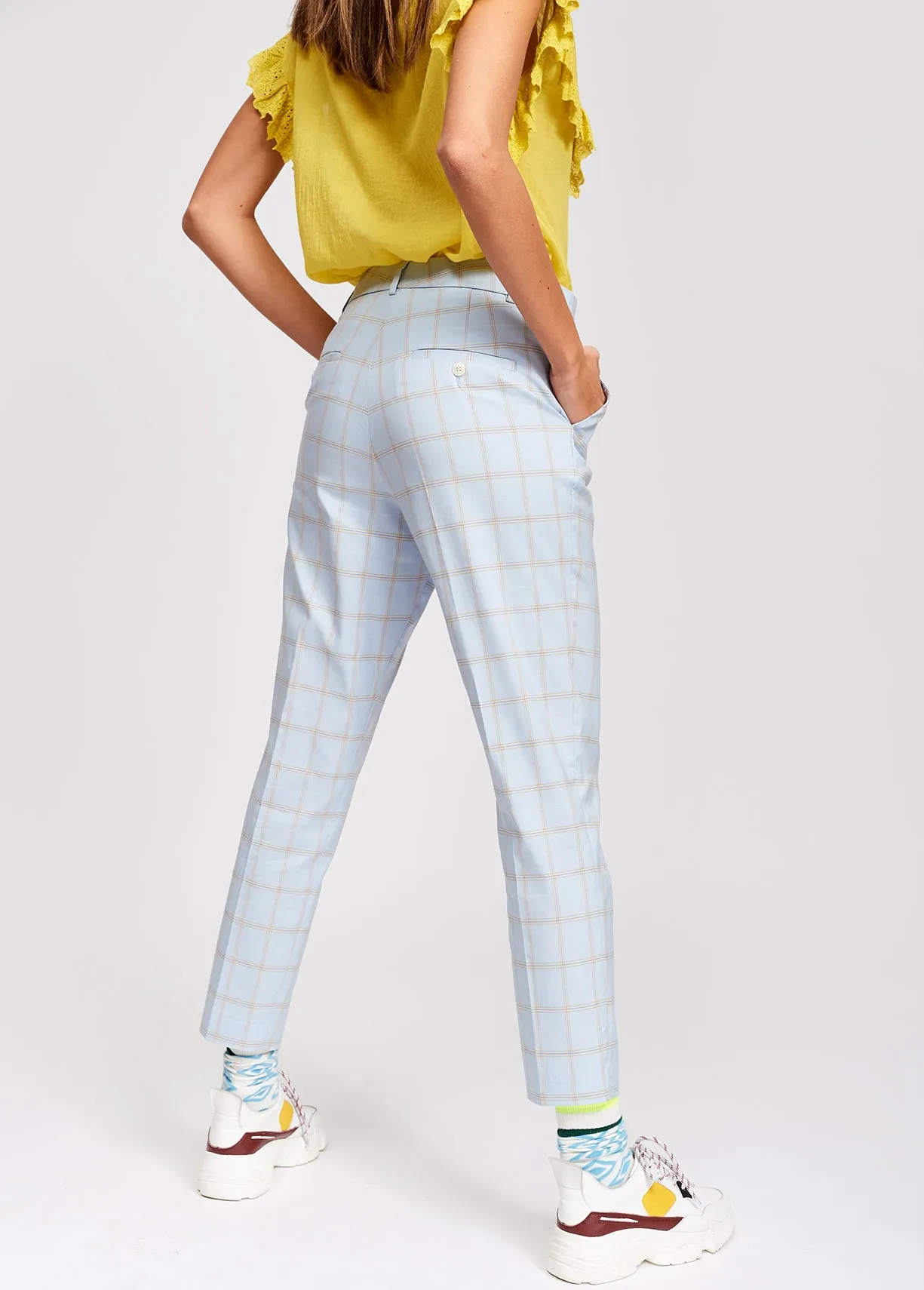 Light blue plaid tailored trousers