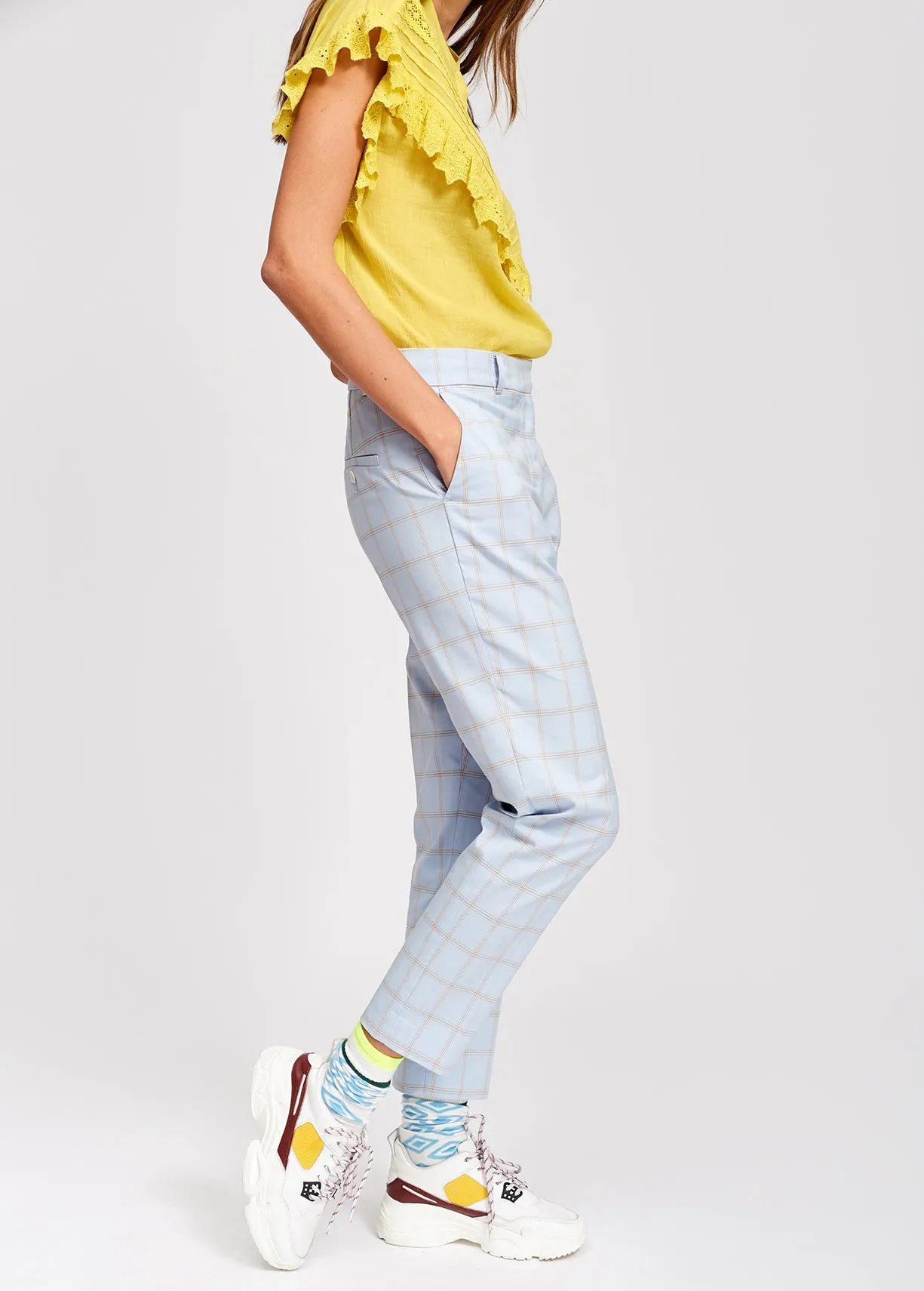 Light blue plaid tailored trousers