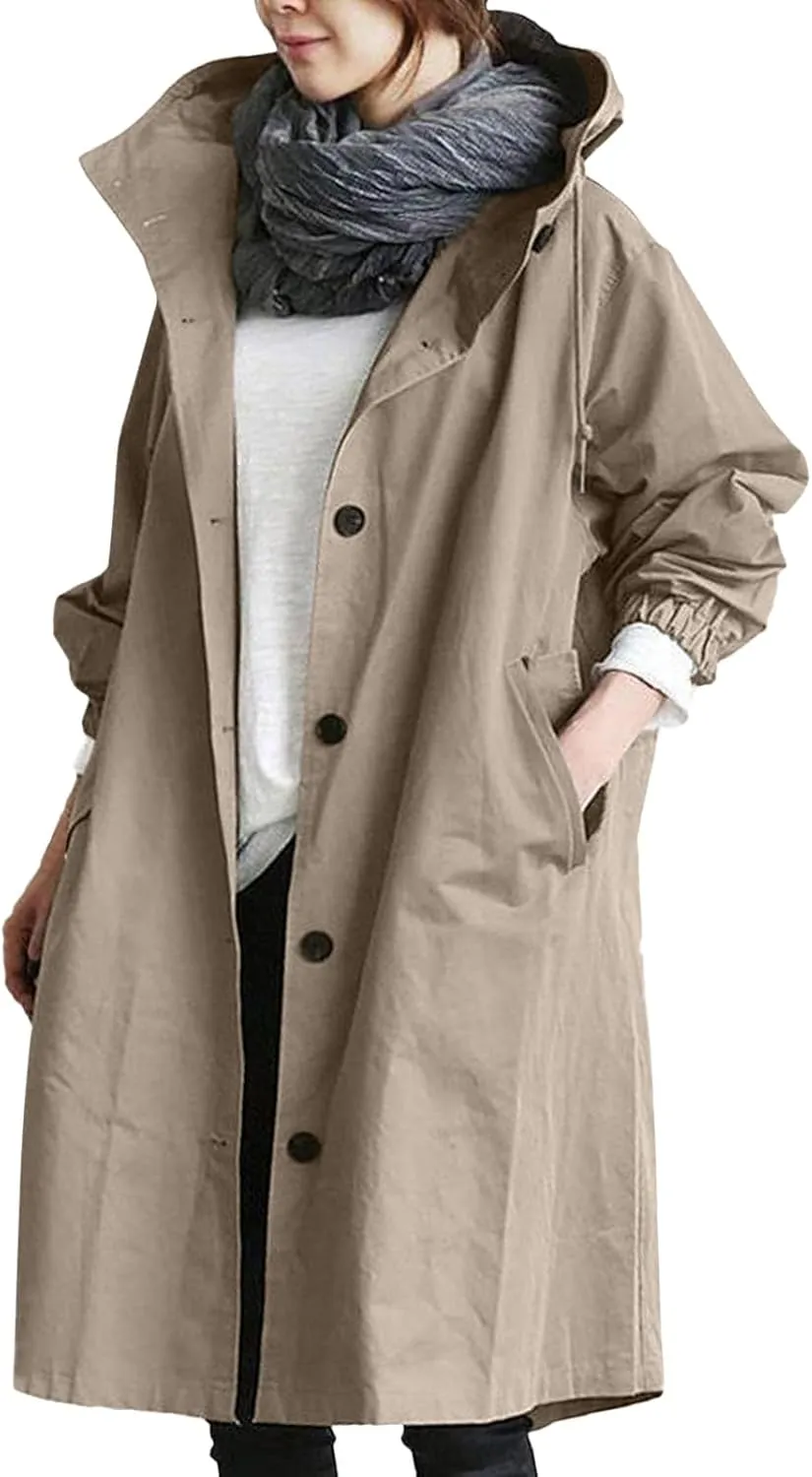 Long Trench Coat for Women 2024 Loose Comfortable Jacket Oversized Trench Coats Elegant Windbreaker Outwear