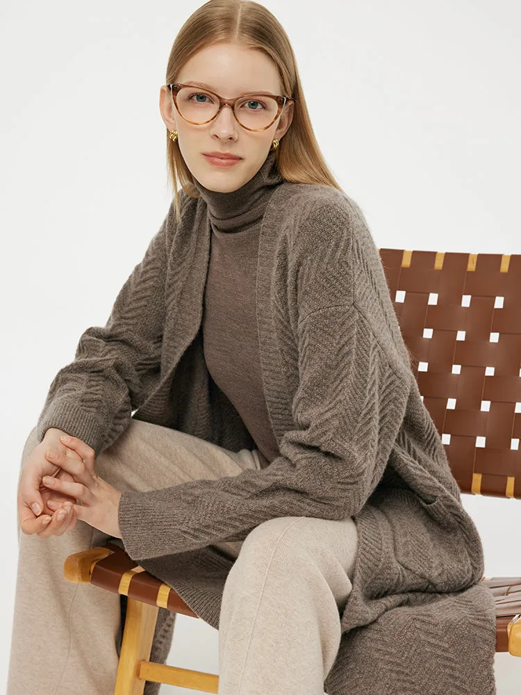 Machine Washable Wool Women Long Cardigan