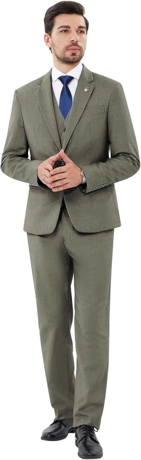 MAGE MALE Mens Suits Slim Fit 3 Piece Tuxedo Suit One Button Solid Prom Wedding Party Blazer Vest Pants Set with Tie