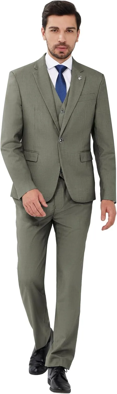MAGE MALE Mens Suits Slim Fit 3 Piece Tuxedo Suit One Button Solid Prom Wedding Party Blazer Vest Pants Set with Tie