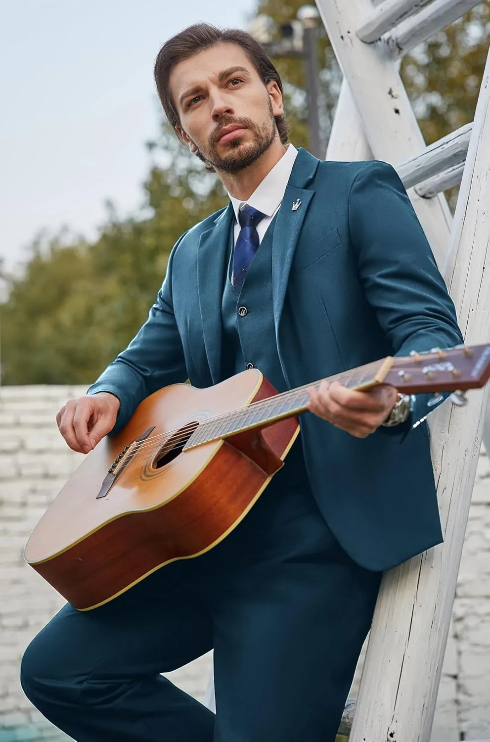 MAGE MALE Mens Suits Slim Fit 3 Piece Tuxedo Suit One Button Solid Prom Wedding Party Blazer Vest Pants Set with Tie