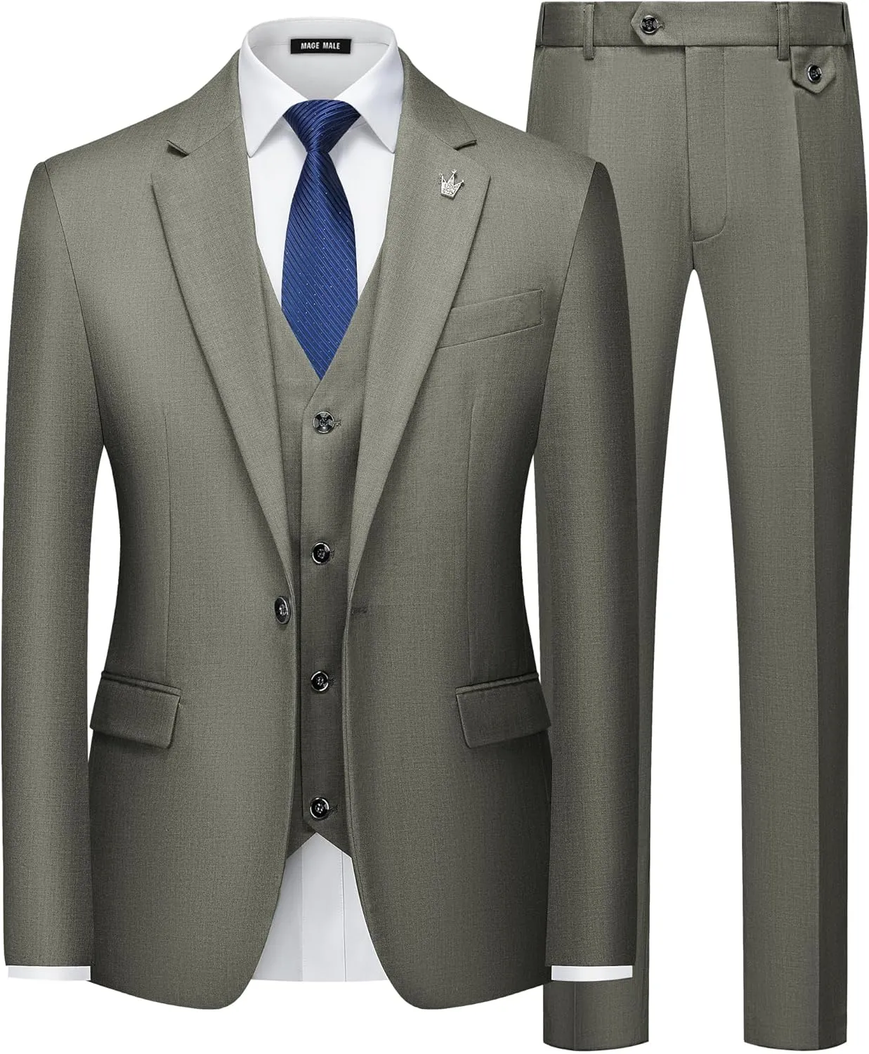 MAGE MALE Mens Suits Slim Fit 3 Piece Tuxedo Suit One Button Solid Prom Wedding Party Blazer Vest Pants Set with Tie