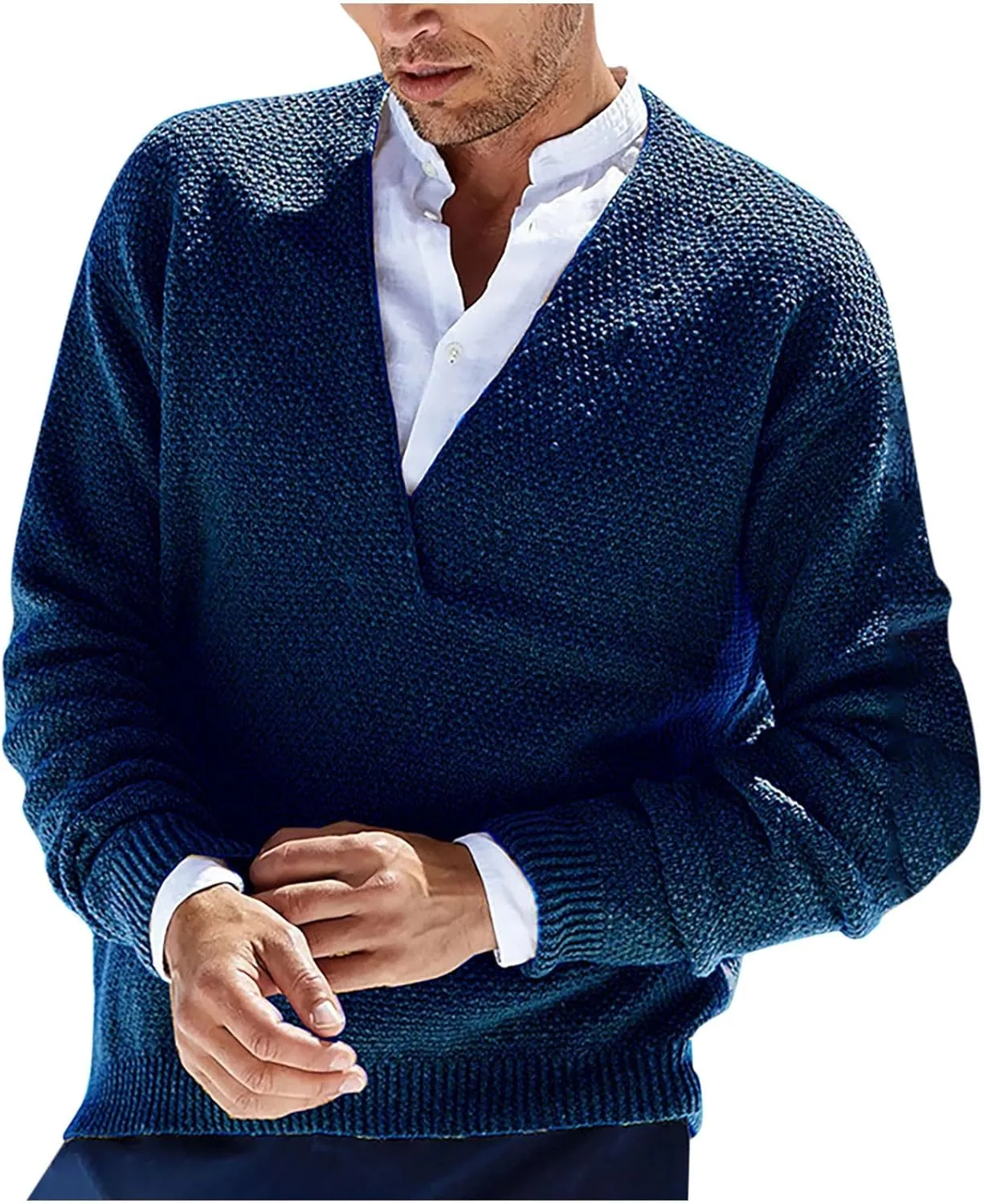 Men's Autumn Winter Sweaters V Neck Casual Lightweight Knitted Jumper Solid Long Sleeve Fashion Sweater Tops