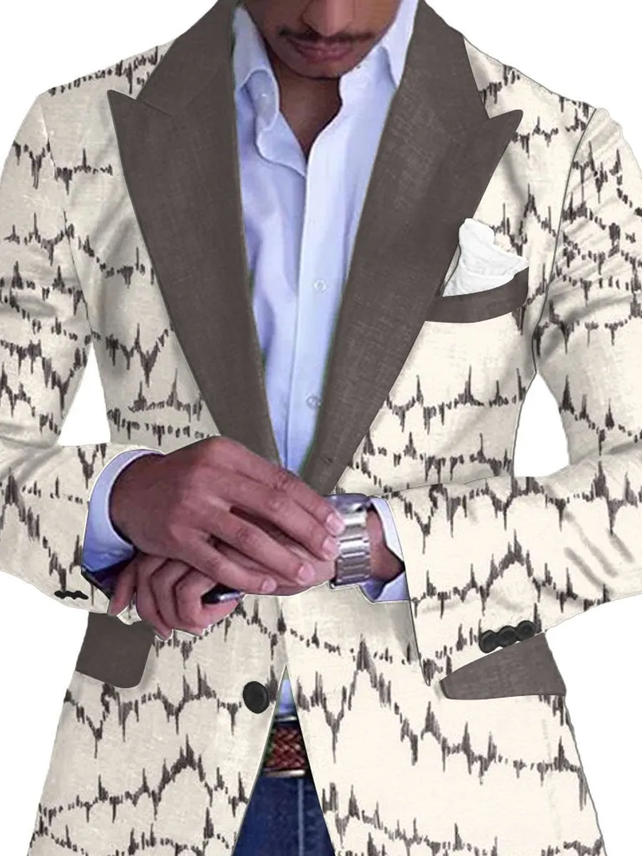 Men's Retro Contrast Print Single Breasted Casual Blazer