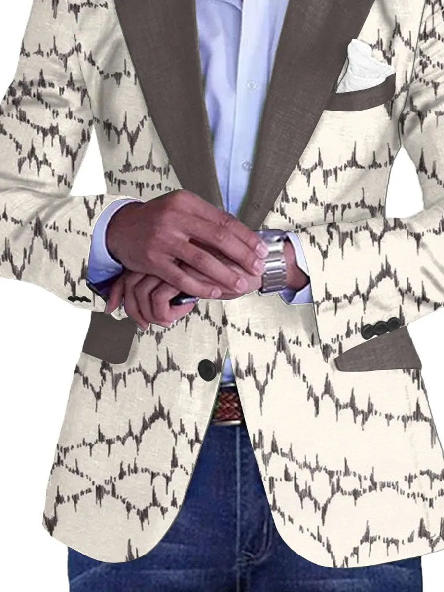 Men's Retro Contrast Print Single Breasted Casual Blazer
