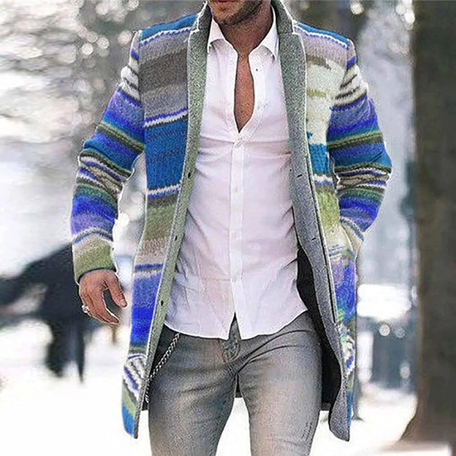 Mens Trench Coat,Winter Jacket for Men Plus Size Long Coat Men Cardigan Cute Print Windbreaker Warm Long Jacket