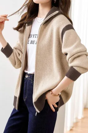 Minimalist Color-Block Knitted Cardigan