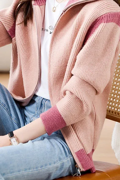 Minimalist Color-Block Knitted Cardigan
