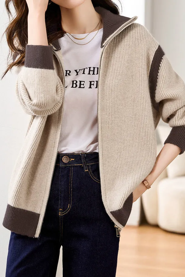 Minimalist Color-Block Knitted Cardigan