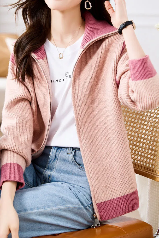 Minimalist Color-Block Knitted Cardigan