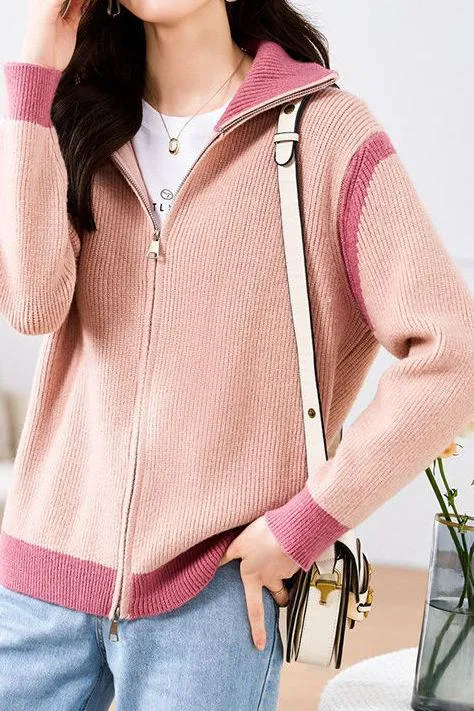 Minimalist Color-Block Knitted Cardigan
