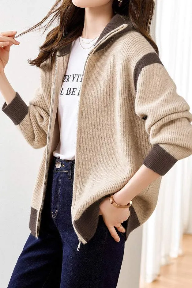 Minimalist Color-Block Knitted Cardigan