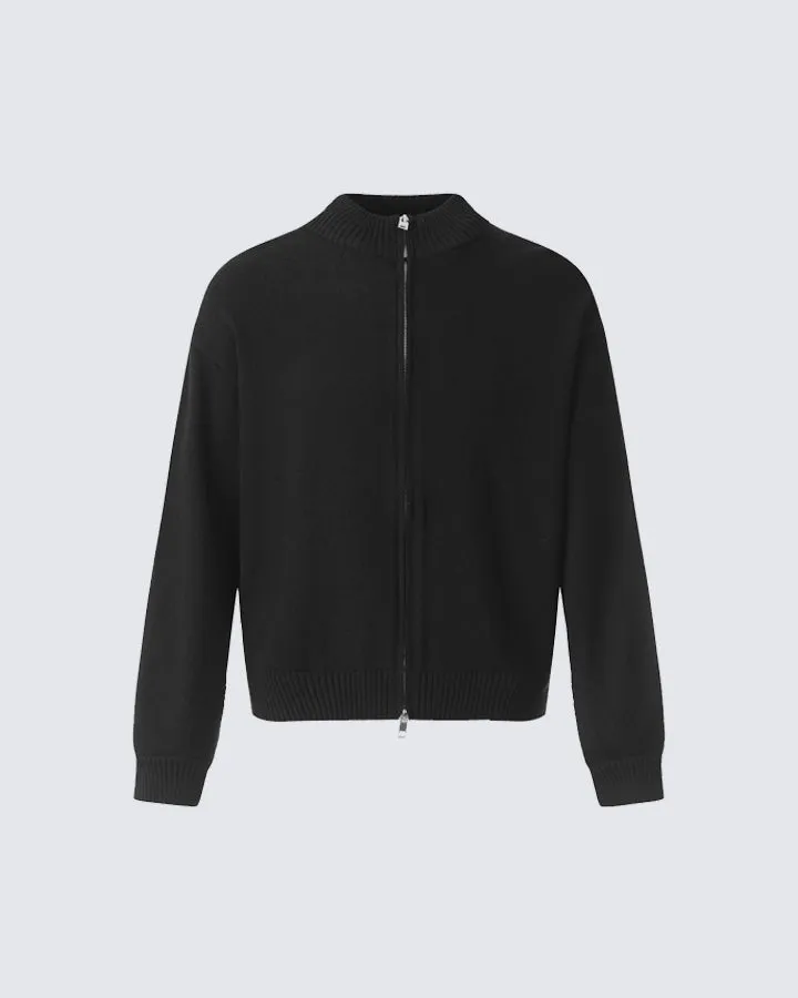 Minimalist Ribbed Knit Zip-Up Cardigan