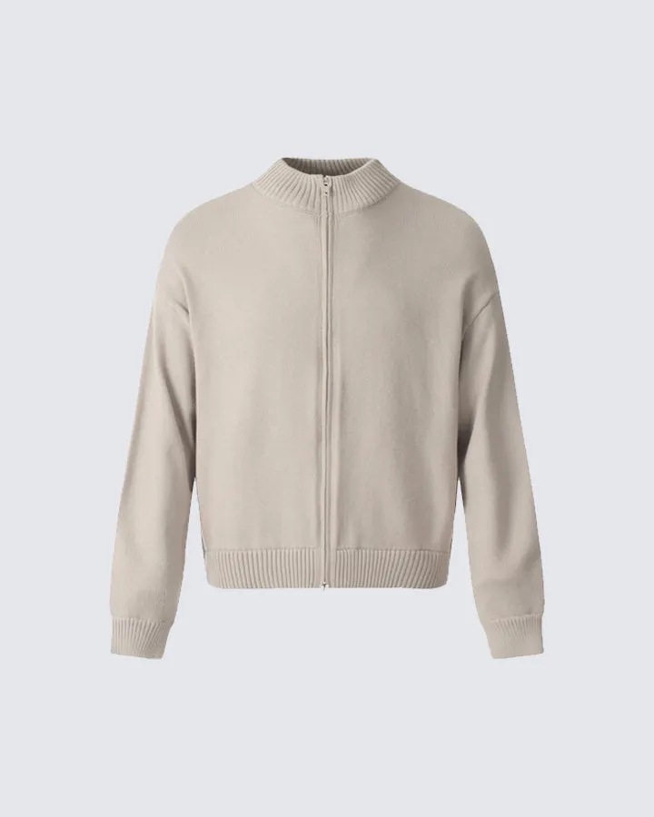 Minimalist Ribbed Knit Zip-Up Cardigan