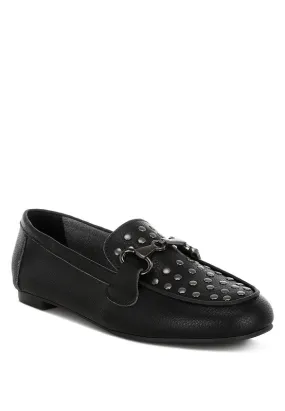 Modaha Horsebit & Embellished Real Black Leather Loafers