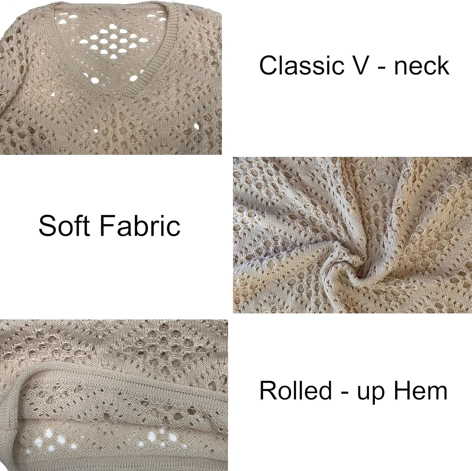 NASKY Women’s Casual Knit Pullover Hollow-Out 3/4 Batwing Sleeve Lightweight and Comfortable Boho Chic Summer Sweater