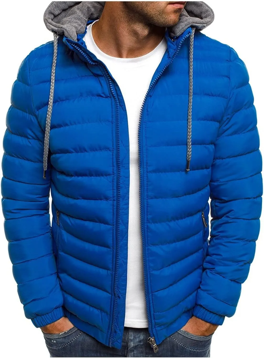 Puffer Jacket Men Lightweight Winter Coats Packable Hooded Down Jacket Outdoor Work Outwear Cold Weather Work Clothes