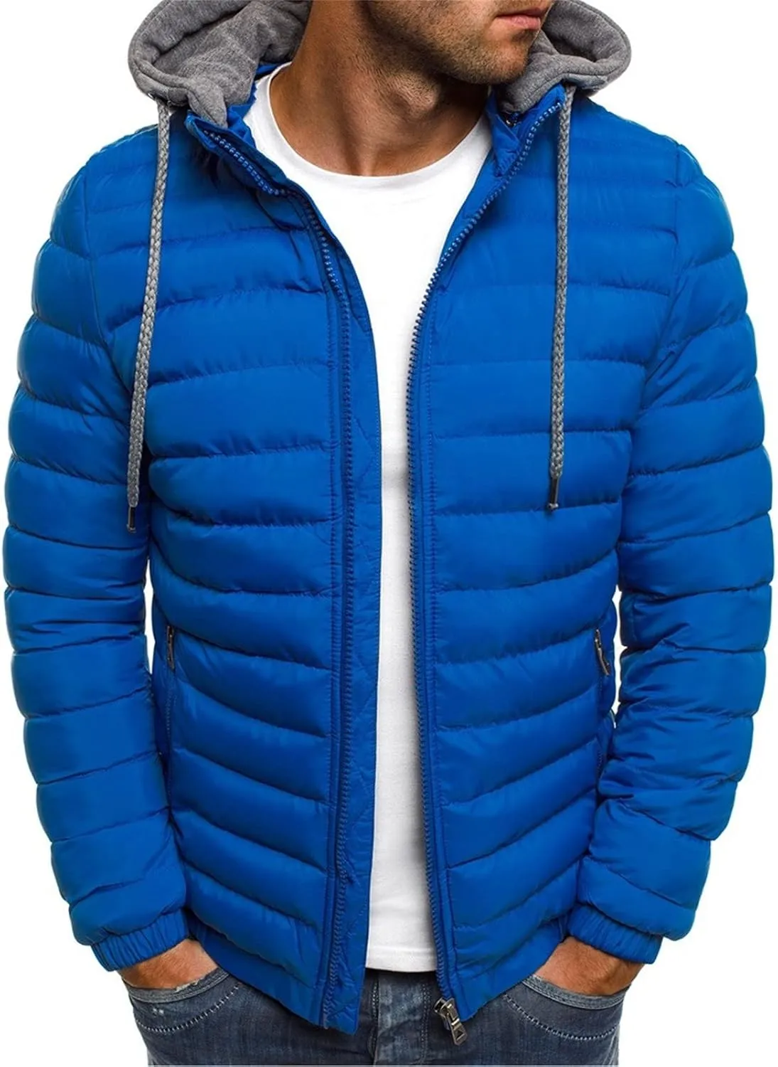 Puffer Jacket Men Lightweight Winter Coats Packable Hooded Down Jacket Outdoor Work Outwear Cold Weather Work Clothes