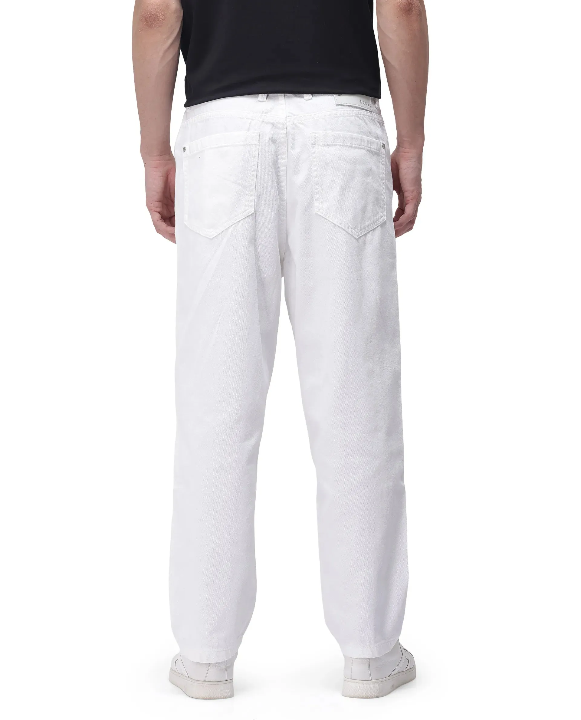 Rare Rabbit Men's Evet-2 White Cotton Fabric Rinse Wash Mid Rise Baggy Fit Plain Jeans