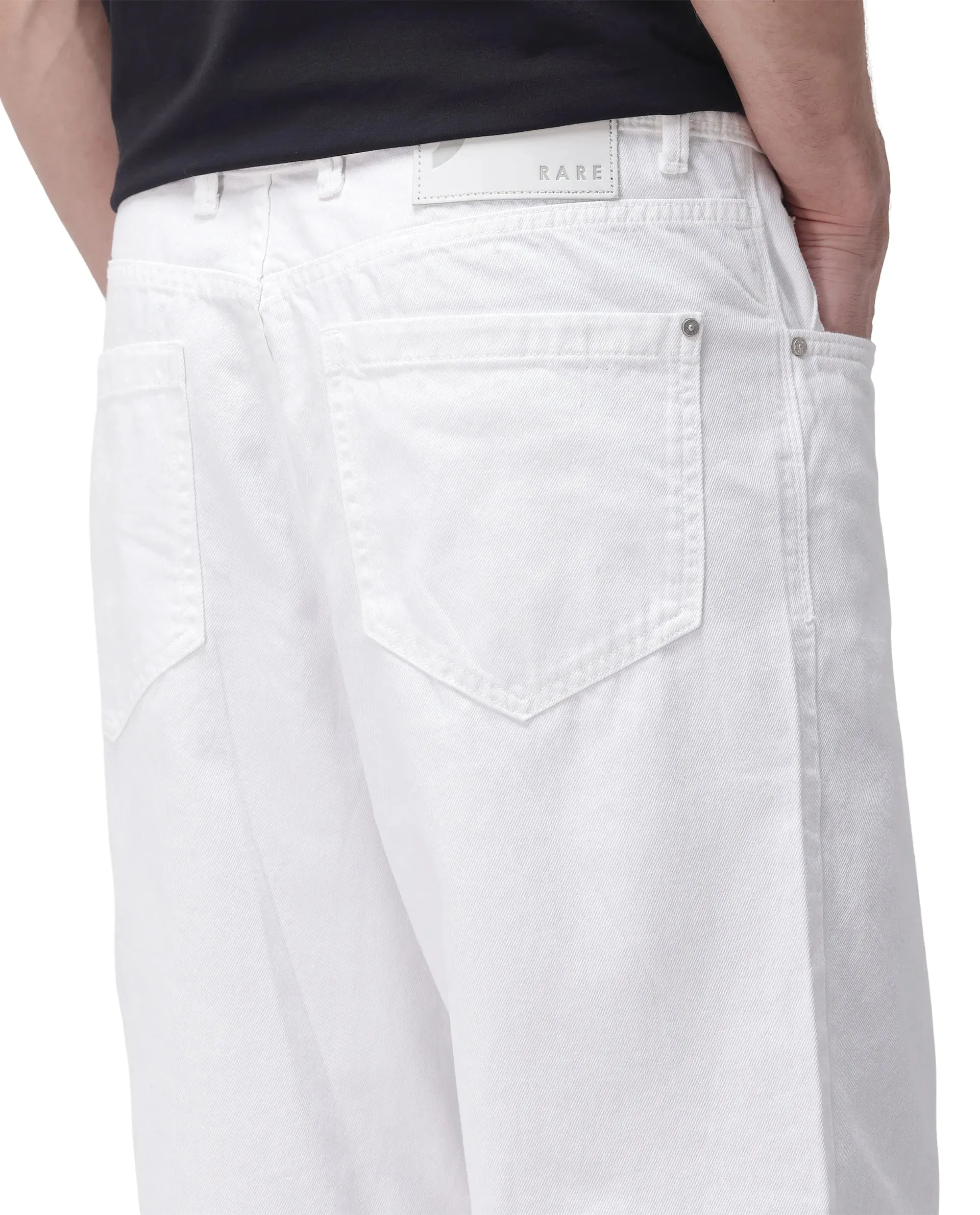 Rare Rabbit Men's Evet-2 White Cotton Fabric Rinse Wash Mid Rise Baggy Fit Plain Jeans