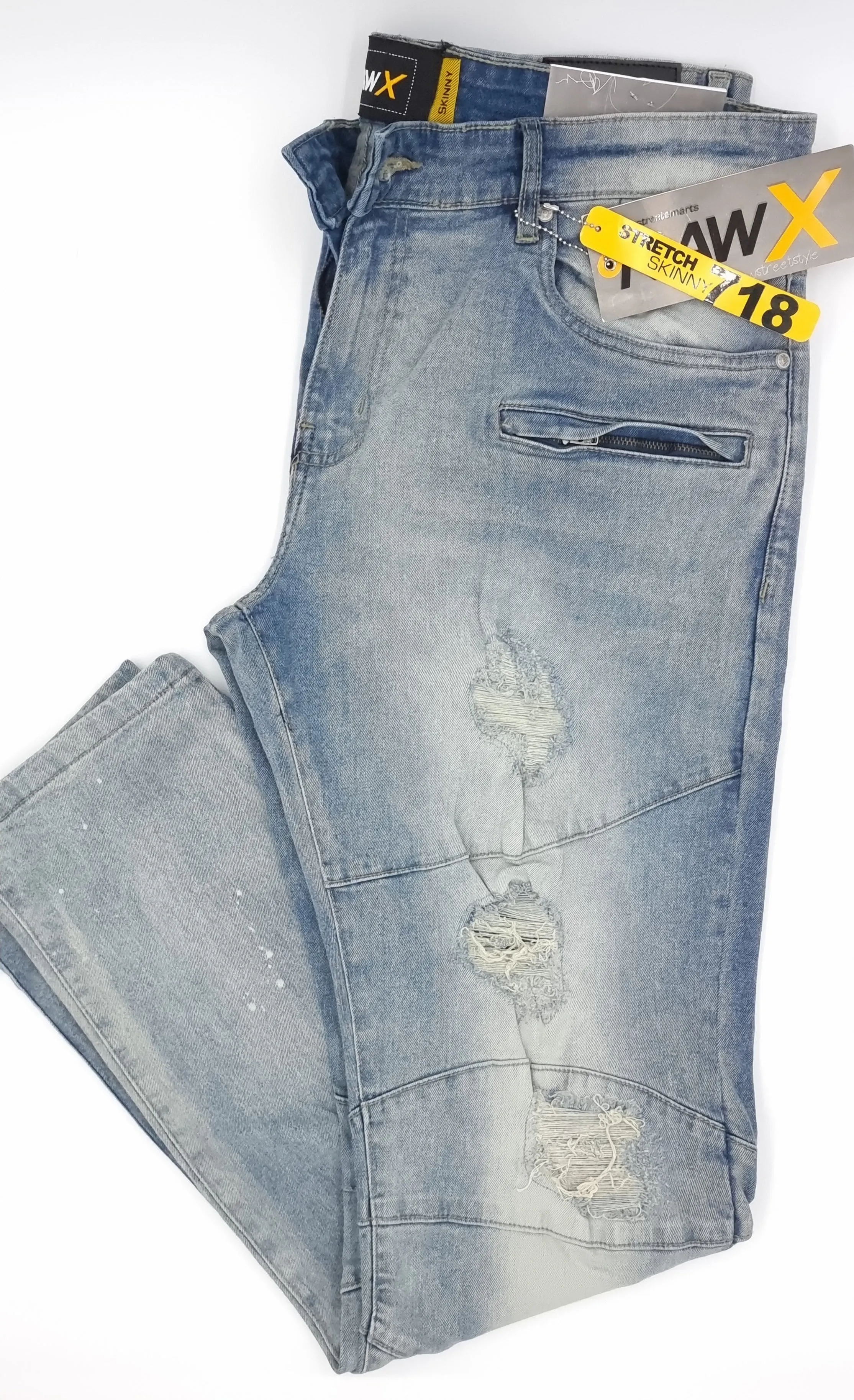 RawX Men's Distressed Skinny Ripped Stonewash Denim Jeans - Boutique