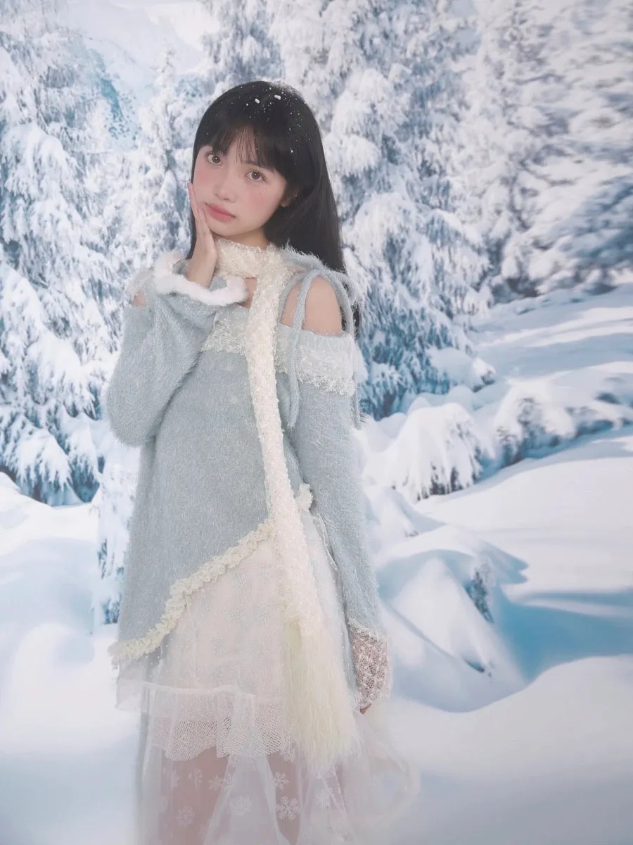 [Rose Island]Snowy Feather Tassel Faux Fur Scarf