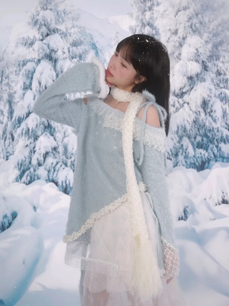 [Rose Island]Snowy Feather Tassel Faux Fur Scarf