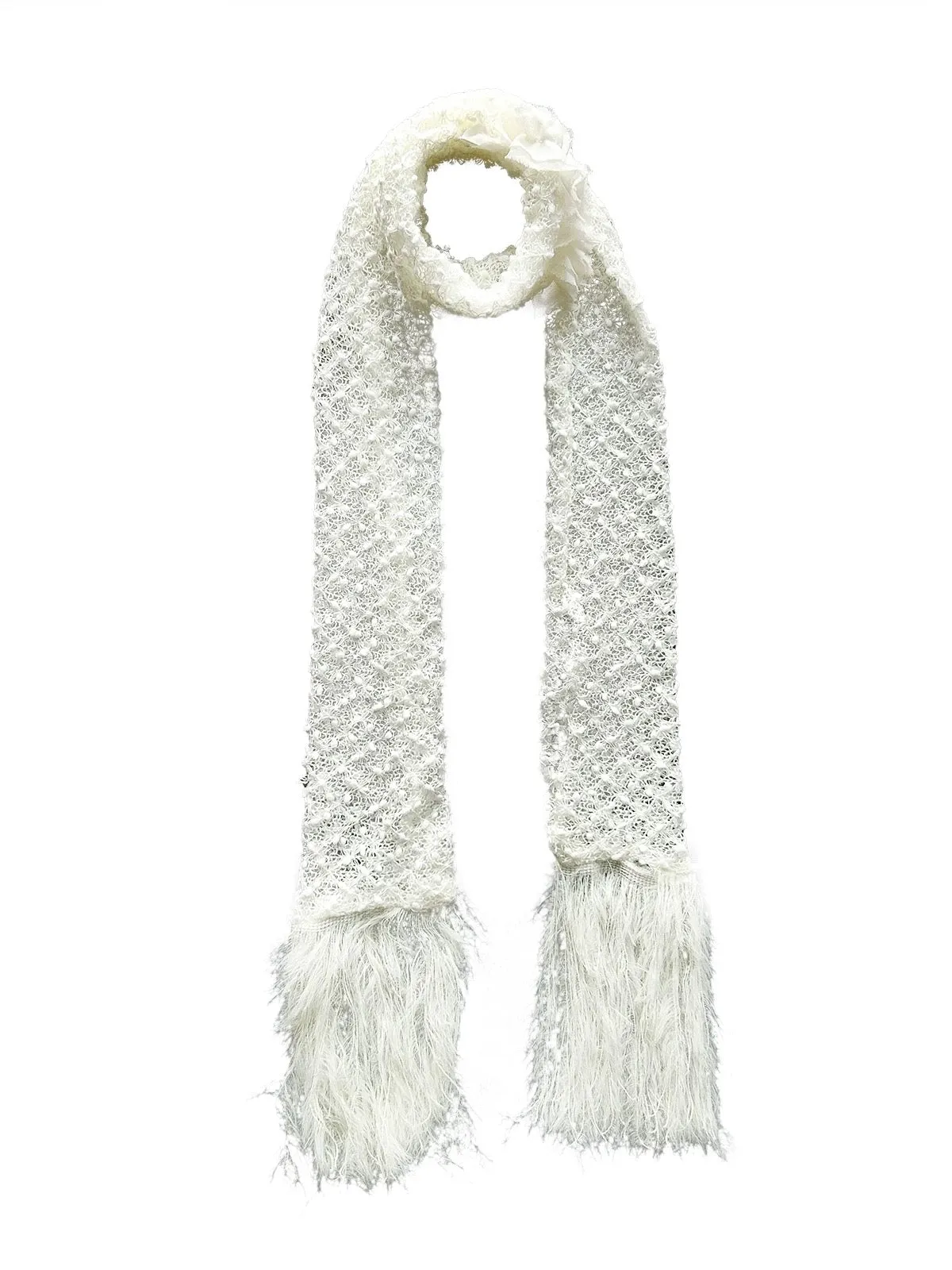 [Rose Island]Snowy Feather Tassel Faux Fur Scarf