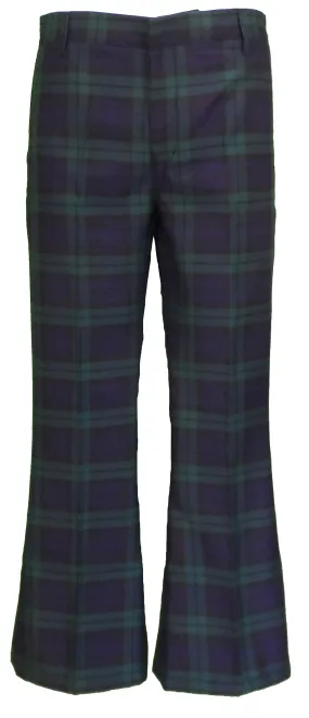 Run & Fly Mens 60s 70s Retro Checked Blackwatch Tartan Bell Bottom Trousers