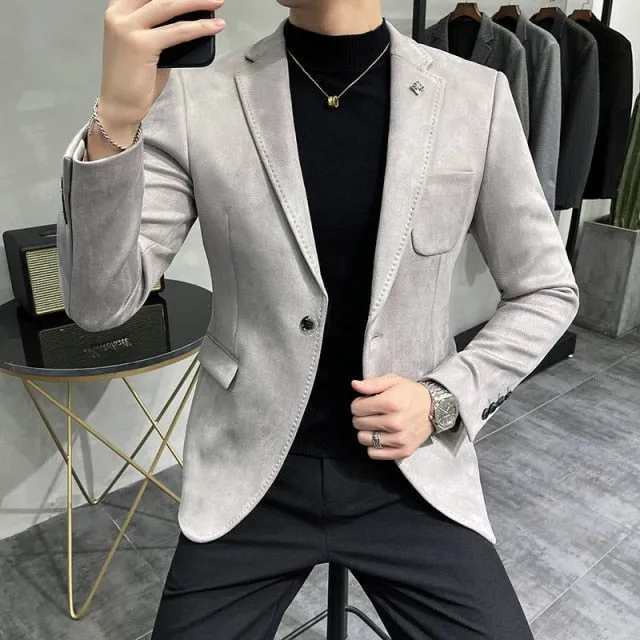 Single Button Solid Color Polyester Blazer