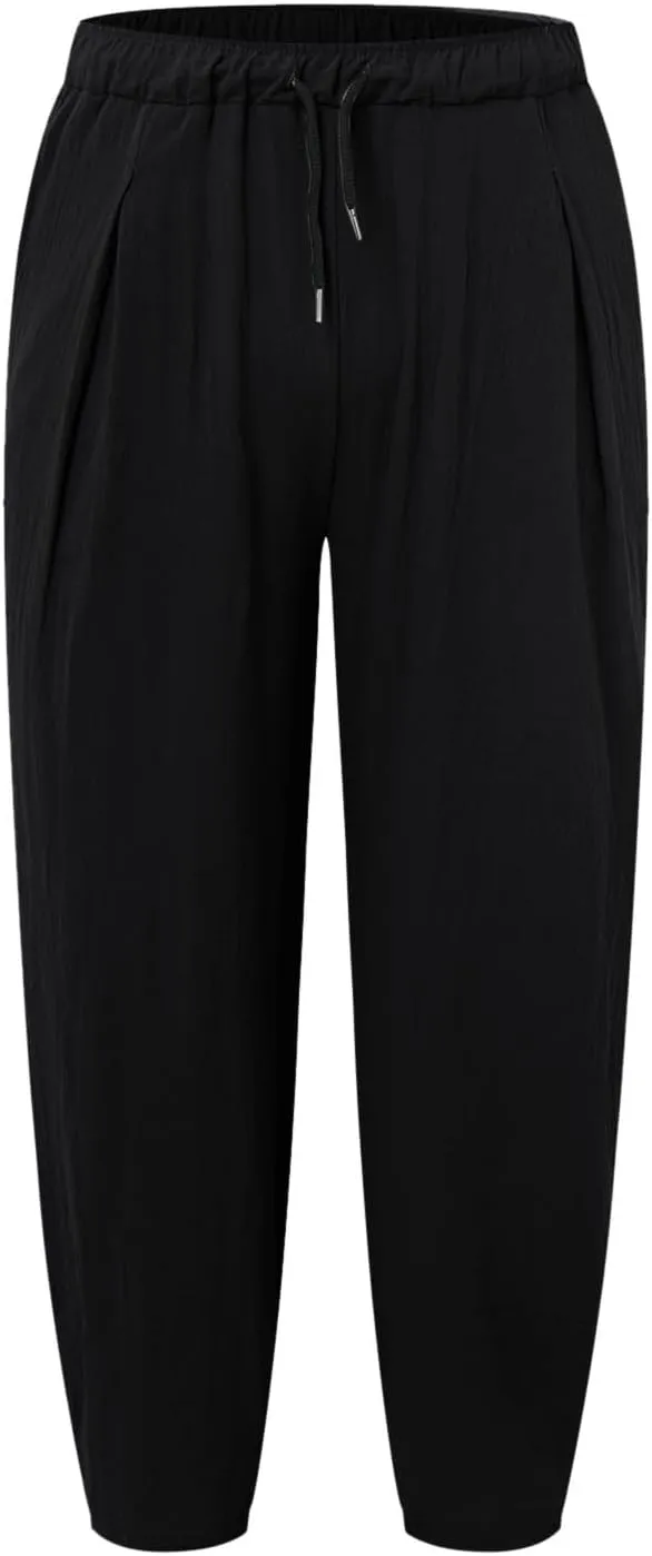 Summer Linen Pants for Men Lightweight Casual Loose Beach Pants Drawstring Elastic Waist Baggy Lounge Pants Trouser