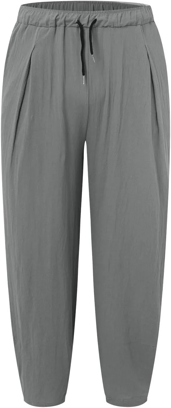 Summer Linen Pants for Men Lightweight Casual Loose Beach Pants Drawstring Elastic Waist Baggy Lounge Pants Trouser